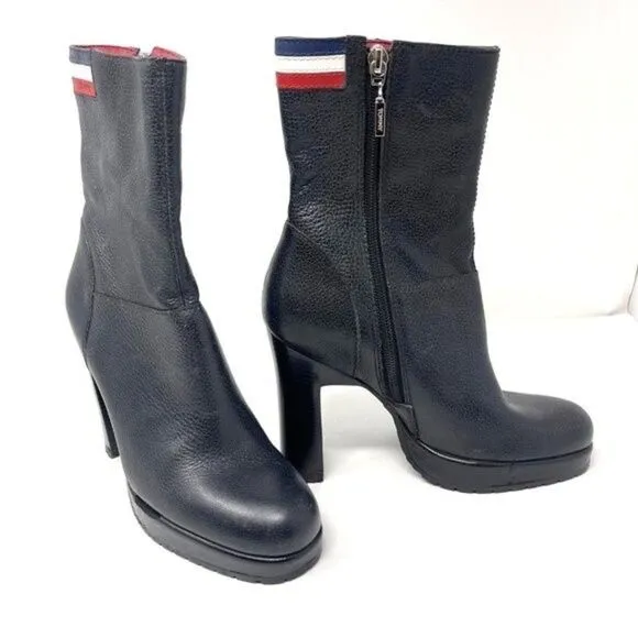 Vintage Tommy Hilfiger womans Black leather heel ankle booties 5.5M platform Y2K