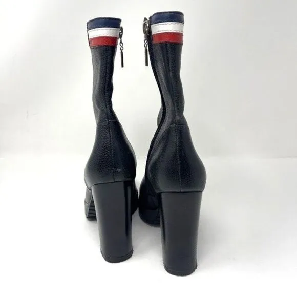 Vintage Tommy Hilfiger womans Black leather heel ankle booties 5.5M platform Y2K