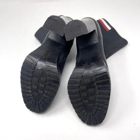 Vintage Tommy Hilfiger womans Black leather heel ankle booties 5.5M platform Y2K
