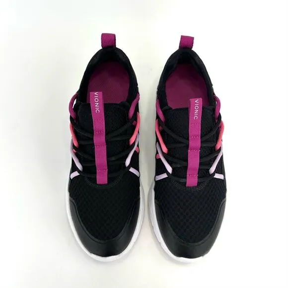 VIONIC BRISK ZELIYA BLACK AND PINK WITH WHITE SOLE LOW TOP ATHLEISURE SNEAKERS