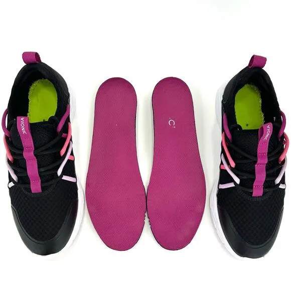 VIONIC BRISK ZELIYA BLACK AND PINK WITH WHITE SOLE LOW TOP ATHLEISURE SNEAKERS