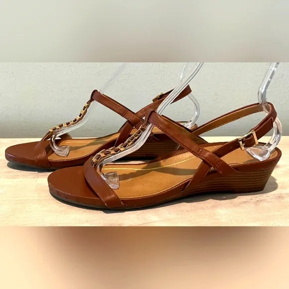 Vionic Cali Wedge Rust Leather Sandals Size 10   New Without Box