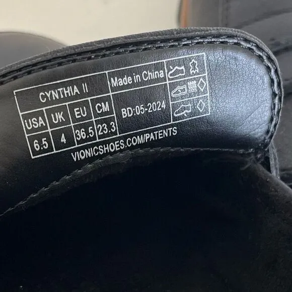 Vionic Cynthia II Lug Sole Penny Loafers Womens 6.5 Slip On Ballet Black Leather