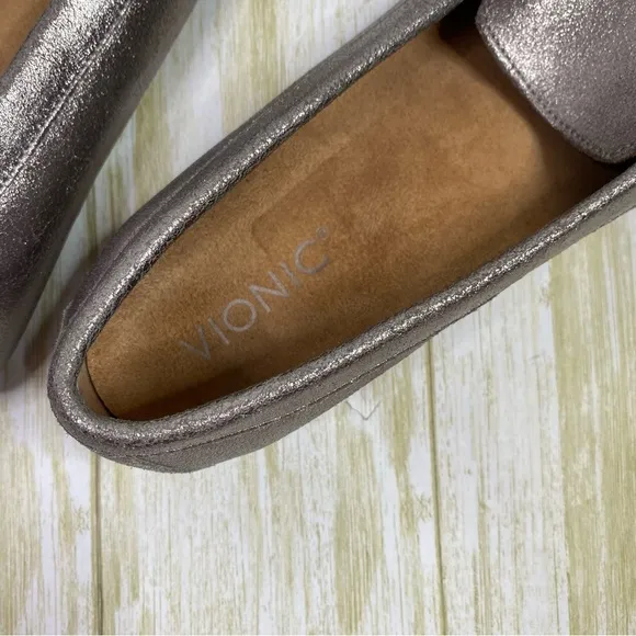 Vionic Debbie Silver Metallic Pewter Driving Loafer Moccasins