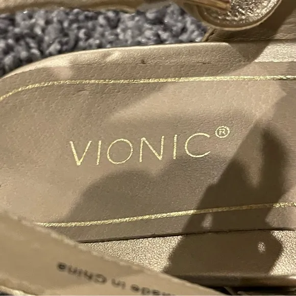 Vionic Ella Gold Thong Citrine Leather Sandals Summer Slingbacks Sz 8M