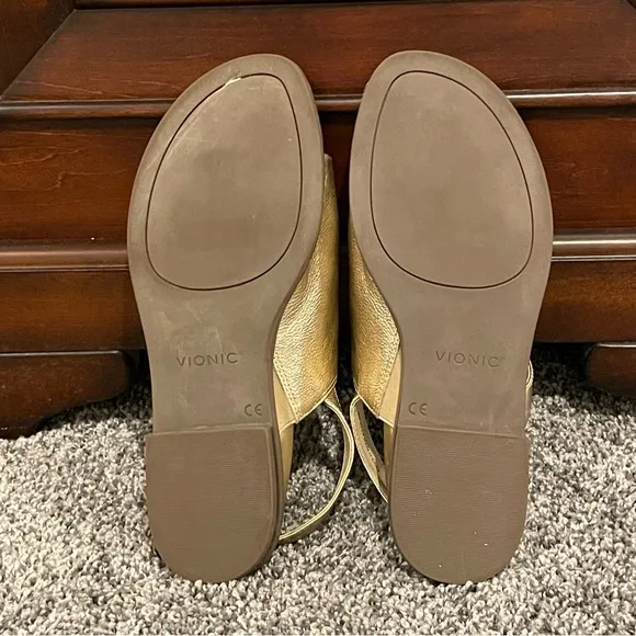 Vionic Ella Gold Thong Citrine Leather Sandals Summer Slingbacks Sz 8M