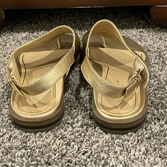 Vionic Ella Gold Thong Citrine Leather Sandals Summer Slingbacks Sz 8M