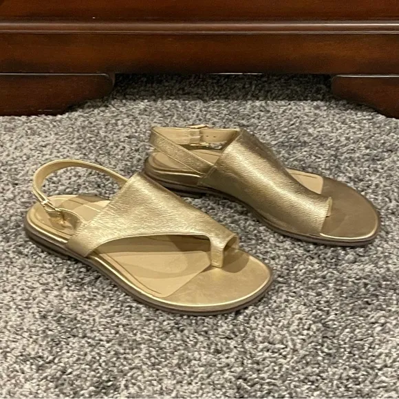 Vionic Ella Gold Thong Citrine Leather Sandals Summer Slingbacks Sz 8M