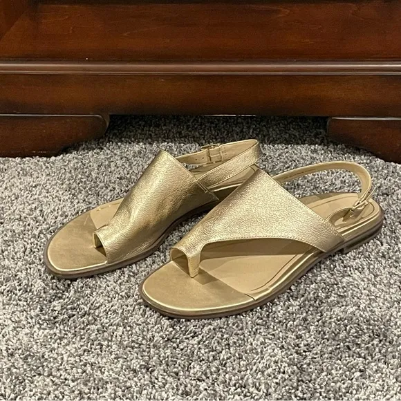Vionic Ella Gold Thong Citrine Leather Sandals Summer Slingbacks Sz 8M