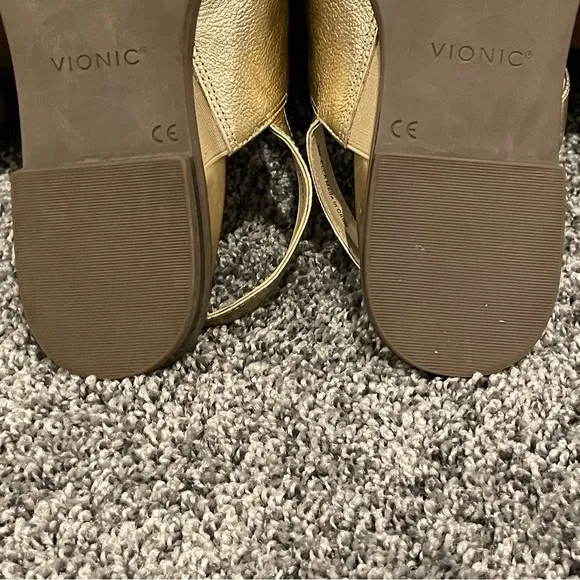 Vionic Ella Gold Thong Citrine Leather Sandals Summer Slingbacks Sz 8M