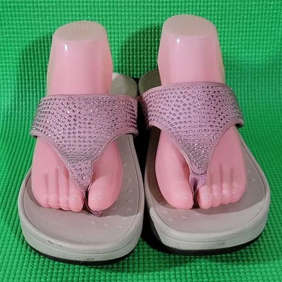 Vionic Naples Pink Rhinestone Wedge Sandals - Women's 11