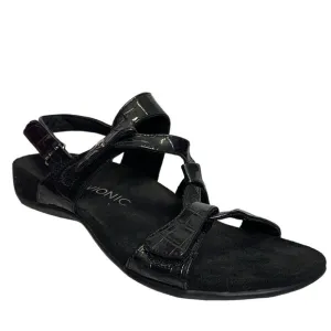 Vionic Paros Sz 9 Sandals Patent Leather Sling Back Straps Black Almost New