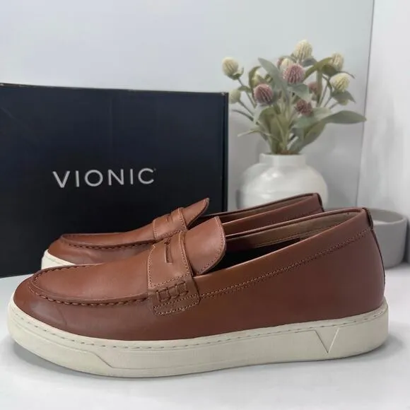 Vionic Thompson Slip-on Penny Loafers Casual Comfort Shoe Tan Men 9.5 Wide NWOB