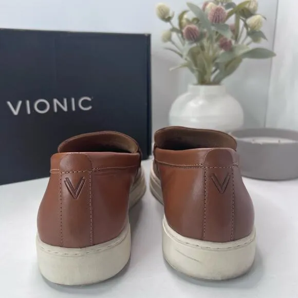 Vionic Thompson Slip-on Penny Loafers Casual Comfort Shoe Tan Men 9.5 Wide NWOB
