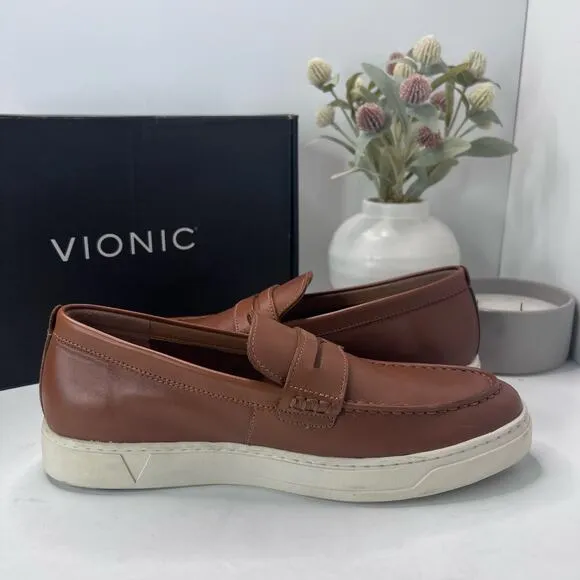Vionic Thompson Slip-on Penny Loafers Casual Comfort Shoe Tan Men 9.5 Wide NWOB