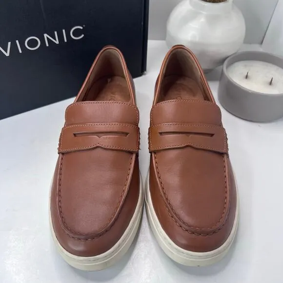 Vionic Thompson Slip-on Penny Loafers Casual Comfort Shoe Tan Men 9.5 Wide NWOB