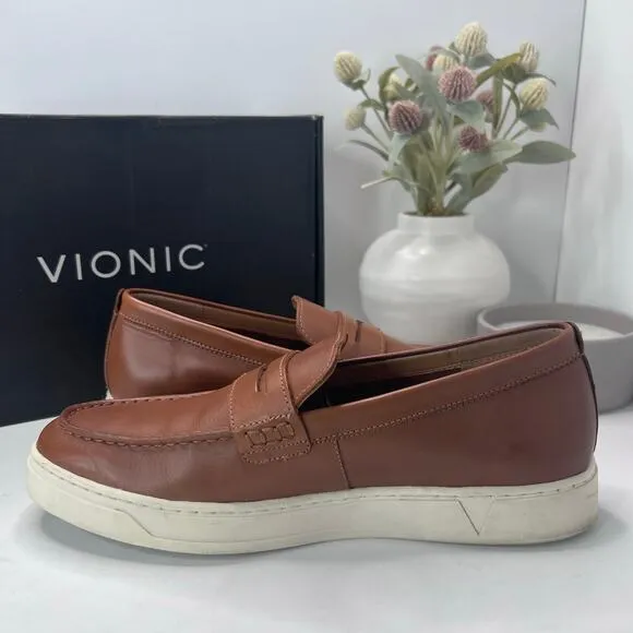 Vionic Thompson Slip-on Penny Loafers Casual Comfort Shoe Tan Men 9.5 Wide NWOB