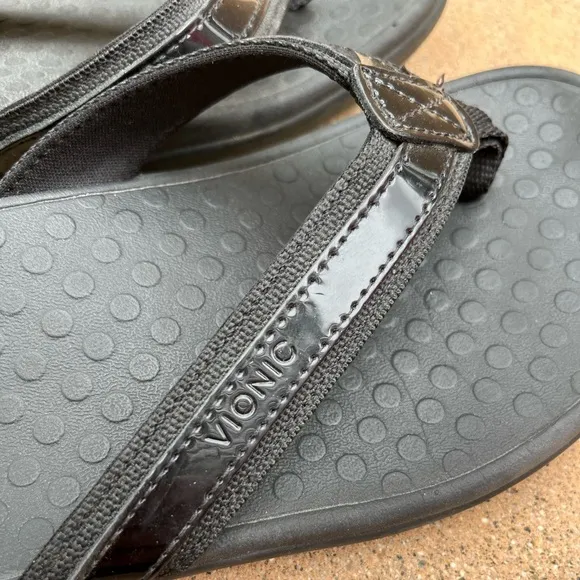 Vionic Tide II Thong Sandals Black Flip Flop Size 8 Tide 2 Orthodic Comfort EU39