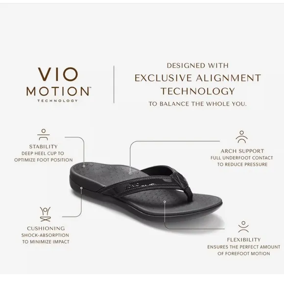 Vionic Tide II Thong Sandals Black Flip Flop Size 8 Tide 2 Orthodic Comfort EU39