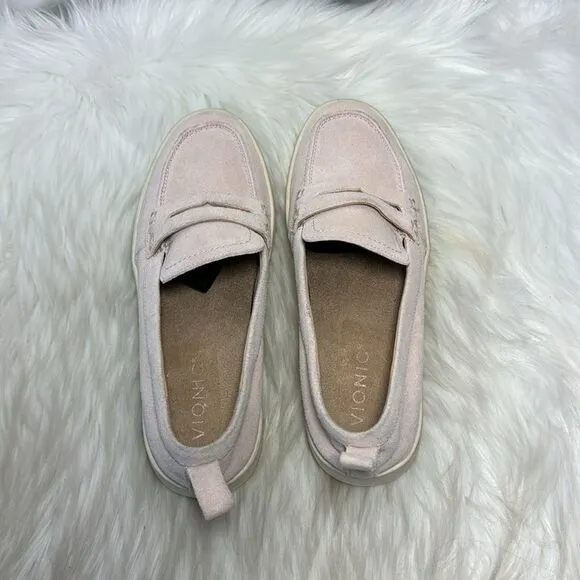 Vionic Uptown Pale Blush Pink Suede Penny Loafers Sz 7.5