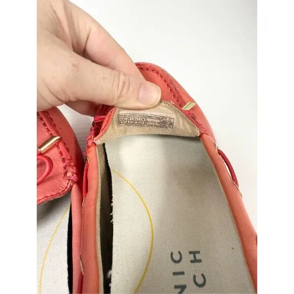 Vionic Virginia Leather Driving Moccasin Loafers 6.5 Washed Poppy Red