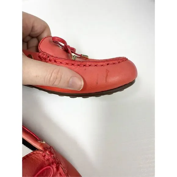 Vionic Virginia Leather Driving Moccasin Loafers 6.5 Washed Poppy Red