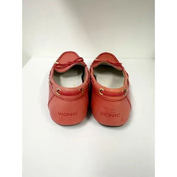 Vionic Virginia Leather Driving Moccasin Loafers 6.5 Washed Poppy Red
