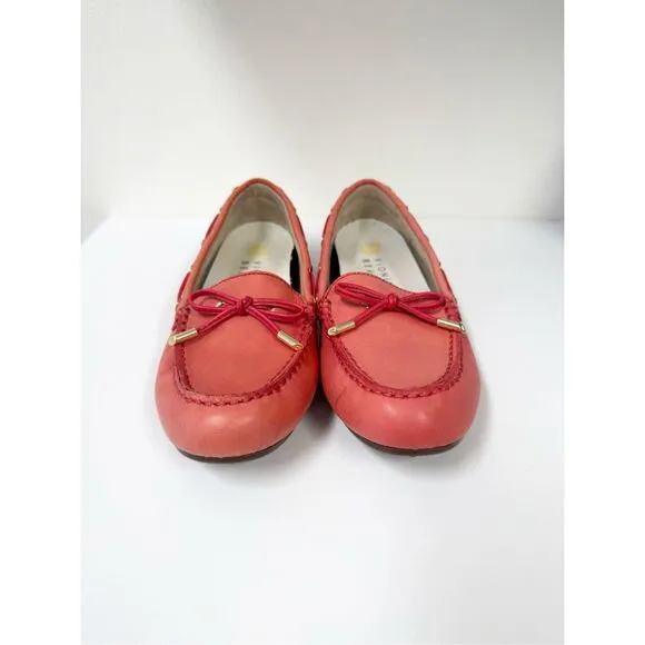 Vionic Virginia Leather Driving Moccasin Loafers 6.5 Washed Poppy Red