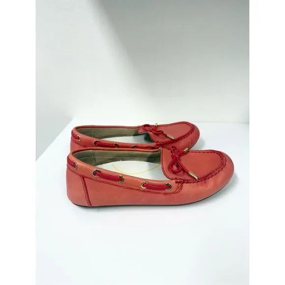 Vionic Virginia Leather Driving Moccasin Loafers 6.5 Washed Poppy Red