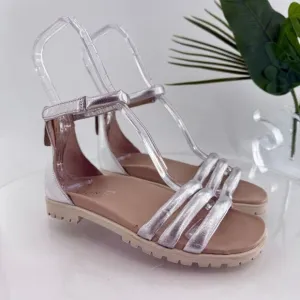 Vionic Laurel Womens 5 M Silver Leather Flats Strappy Casual Sandals Open Toe