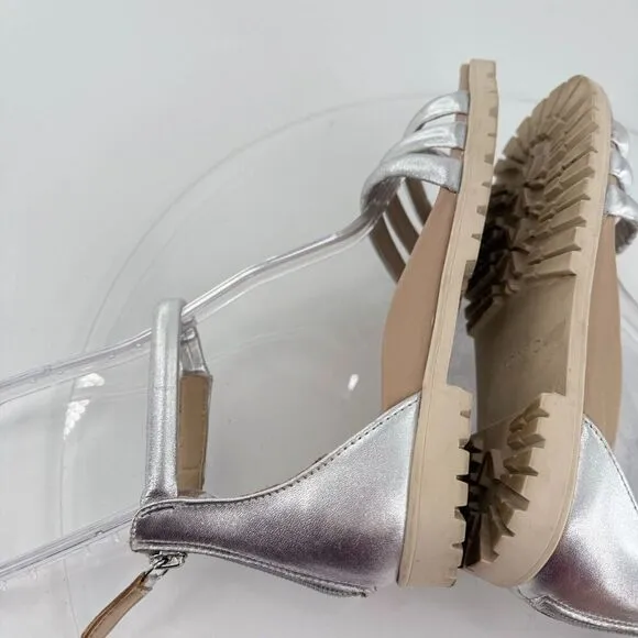 Vionic Laurel Womens 5 M Silver Leather Flats Strappy Casual Sandals Open Toe