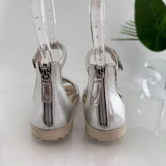 Vionic Laurel Womens 5 M Silver Leather Flats Strappy Casual Sandals Open Toe