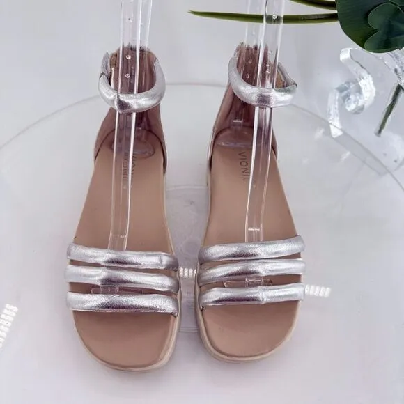 Vionic Laurel Womens 5 M Silver Leather Flats Strappy Casual Sandals Open Toe