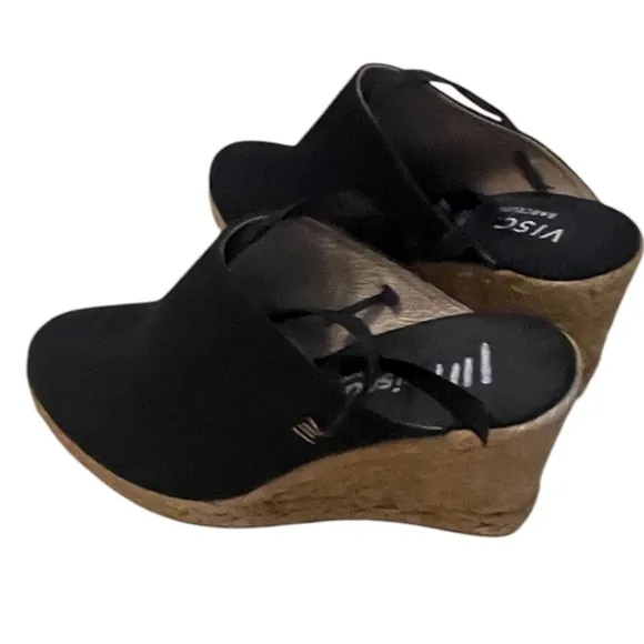 VISCATA Clog, Soft Canvas, Slip-on, Closed Toe, Black Espadrilles Heel, Size 39
