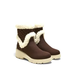 Vivaia EMILIA Fluffy Round-Toe Platform Chunky Wedge Boots In Dark Chocolate