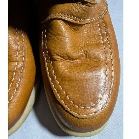 Vtg 1970s Cherokee Orange Brown Leather Faux Shearling Lined Mukluk Boots Sz 6