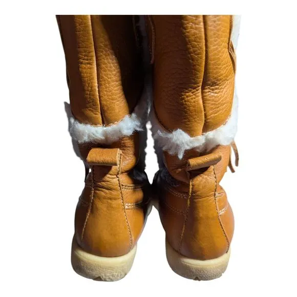 Vtg 1970s Cherokee Orange Brown Leather Faux Shearling Lined Mukluk Boots Sz 6