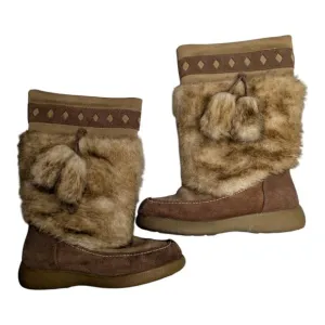 Vtg 1990s Cougar Yada Yada Tan Suede Faux Fur Muk Luk Winter Boots Y 5 W 7