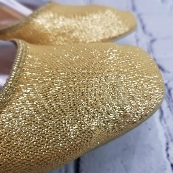 Vtg 60s gold metallic lame mid century foldable flats