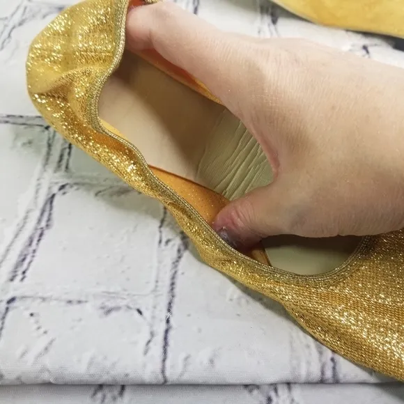 Vtg 60s gold metallic lame mid century foldable flats