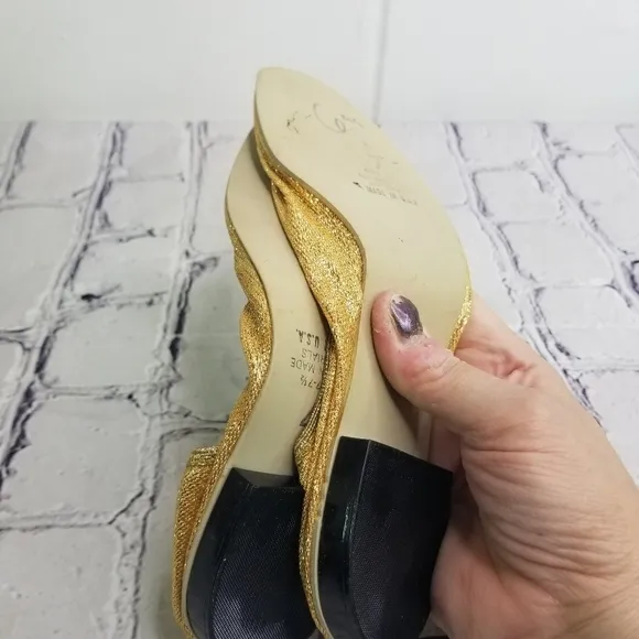 Vtg 60s gold metallic lame mid century foldable flats