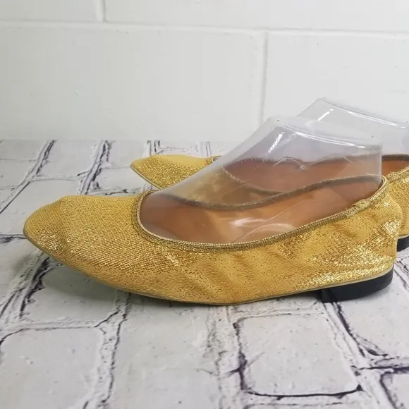 Vtg 60s gold metallic lame mid century foldable flats