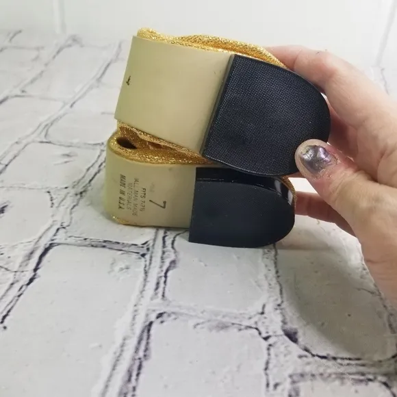 Vtg 60s gold metallic lame mid century foldable flats