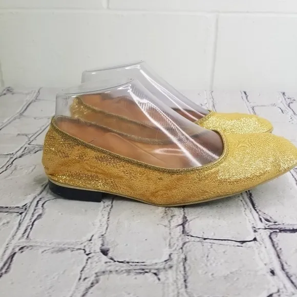 Vtg 60s gold metallic lame mid century foldable flats