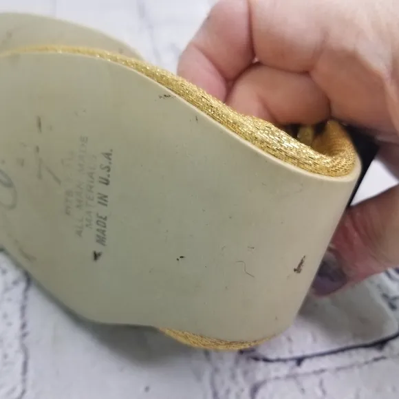 Vtg 60s gold metallic lame mid century foldable flats
