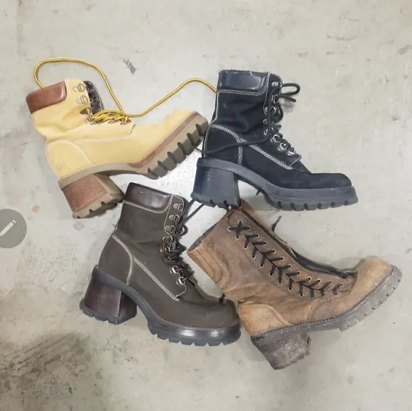 Vtg 90s Steve Madden chunky lug sole grunge combat Boots P-Hill tan nubuc