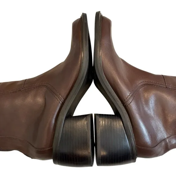 Vtg 90’s Tommy Hilfiger Brown Leather Super Chunky Heel Mid Calf Boots, Sz 9.5