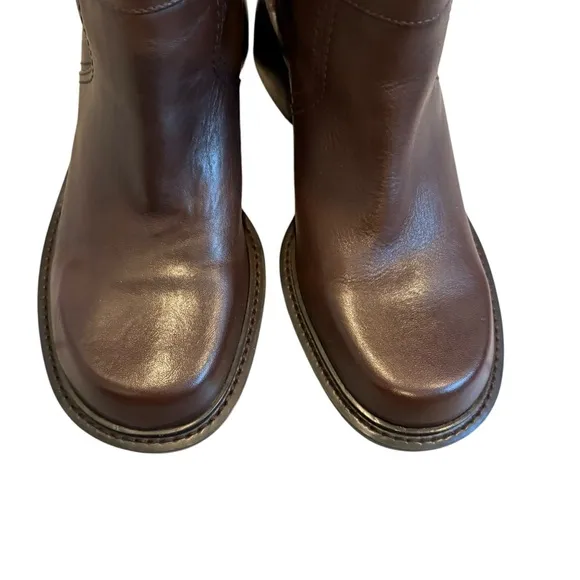 Vtg 90’s Tommy Hilfiger Brown Leather Super Chunky Heel Mid Calf Boots, Sz 9.5
