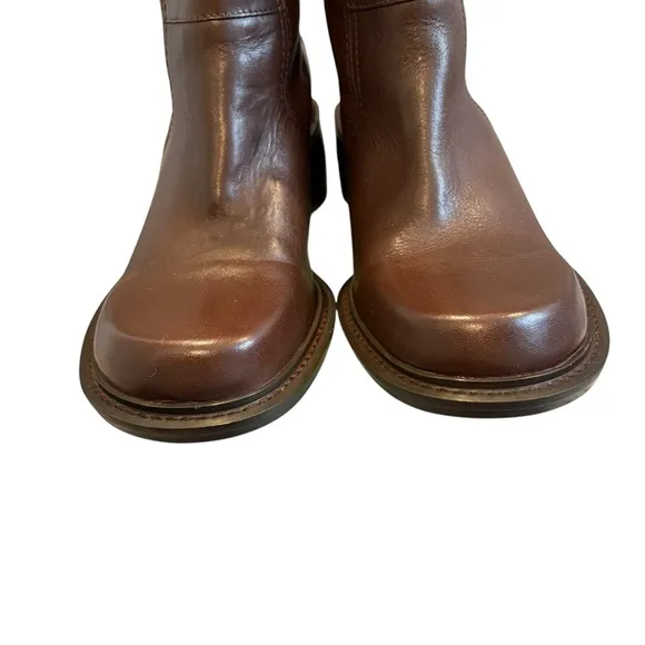 Vtg 90’s Tommy Hilfiger Brown Leather Super Chunky Heel Mid Calf Boots, Sz 9.5