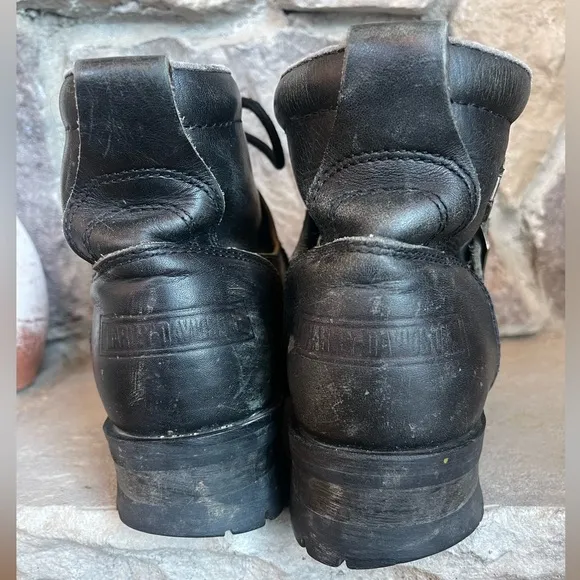 Vtg Harley Davidson: Black Leather Boots Chunky Platform 90s Y2K Biker Sz 9 Moto